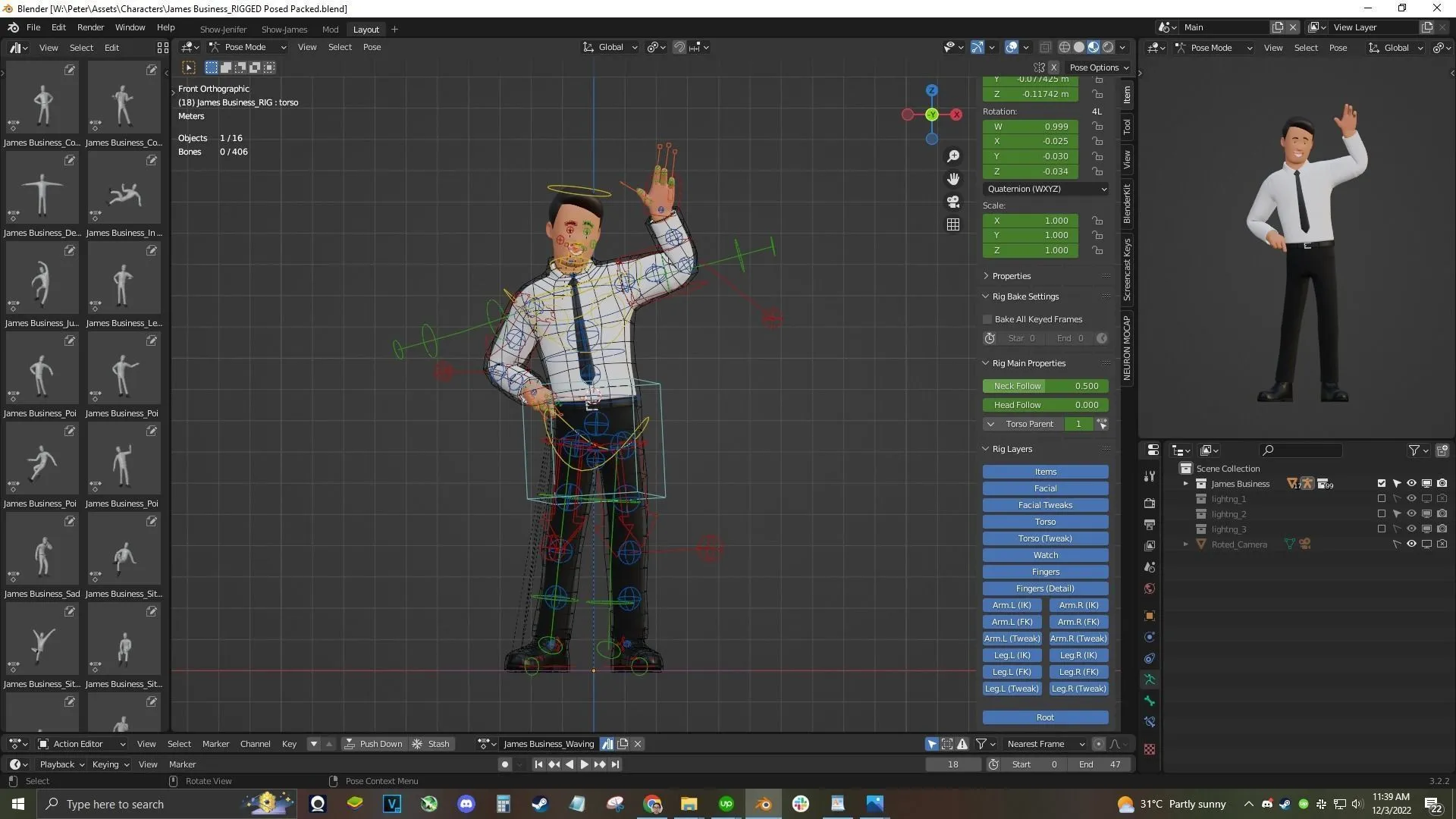 Business Office Man Character - Rigged 3D Character in Blender with advanced face and body rigging system